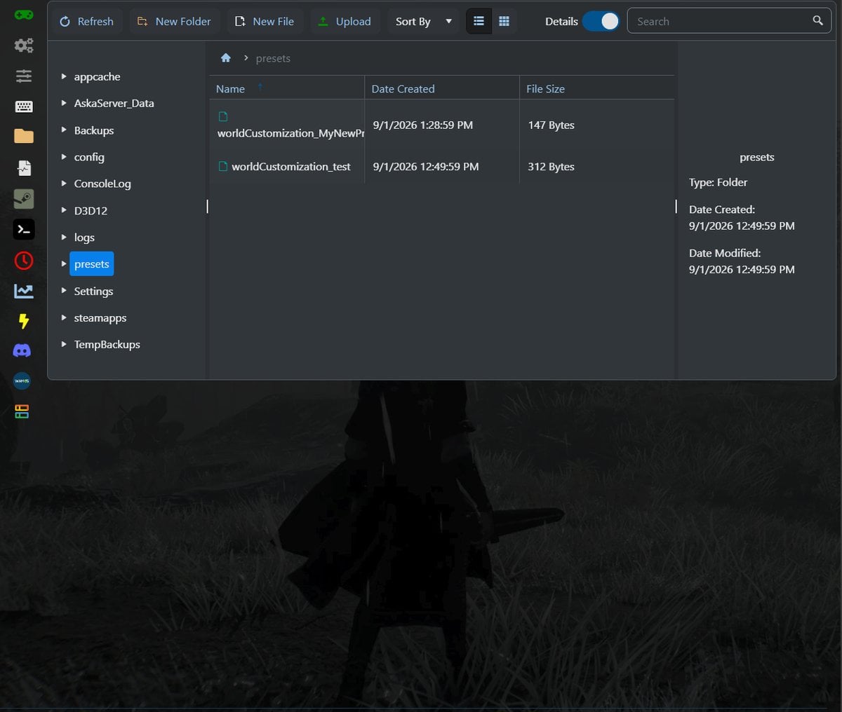 Preset file uploaded to the server presets folder