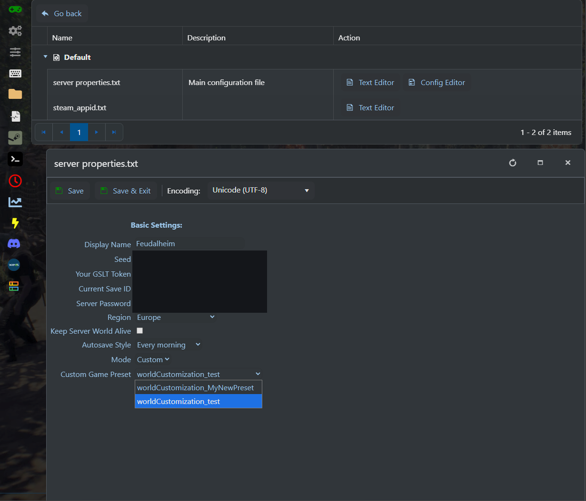 Selecting the uploaded preset in the config editor