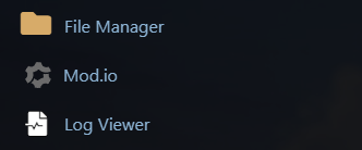 The Mod.io entry in the GG Host service menu, between File Manager and Log Viewer
