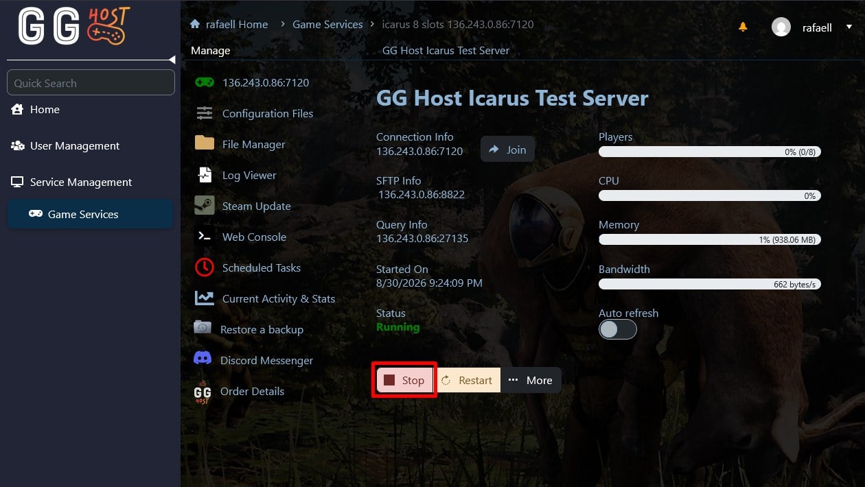 Stop the ICARUS server first
