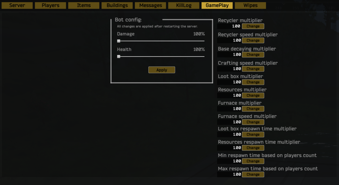 Duckside Server Gameplay Settings